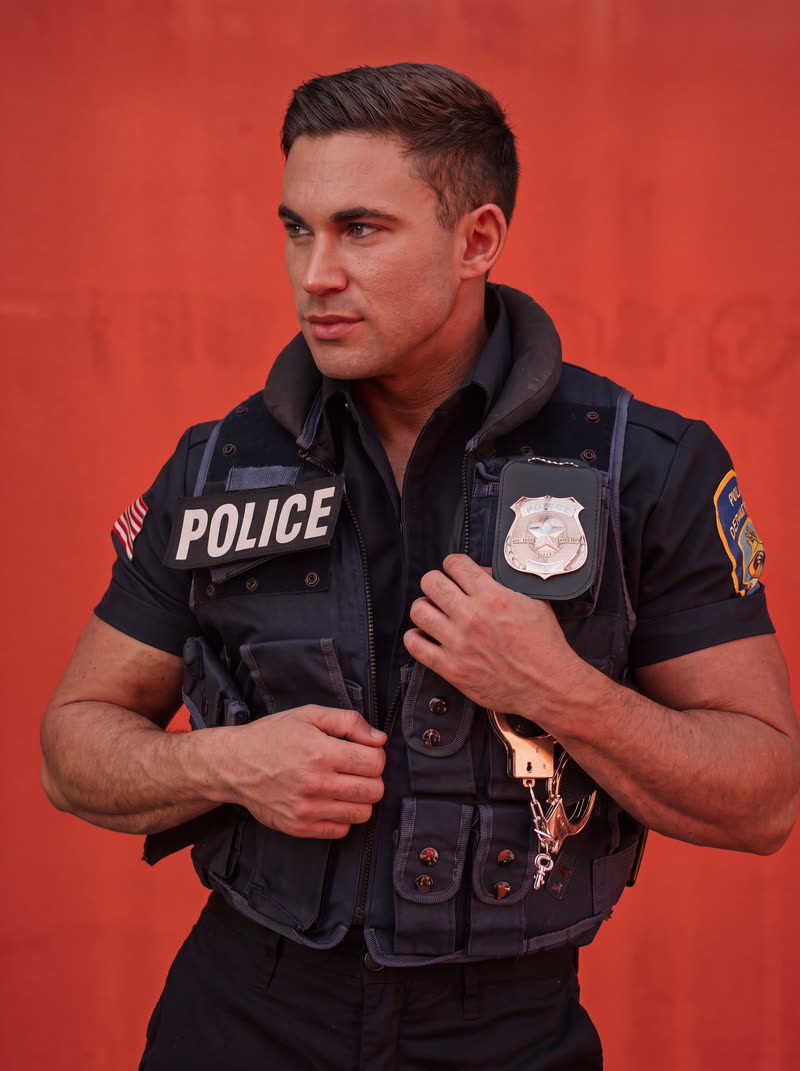 Will Parfitt backstage in police vest and handcuffs thirty seconds before walking in